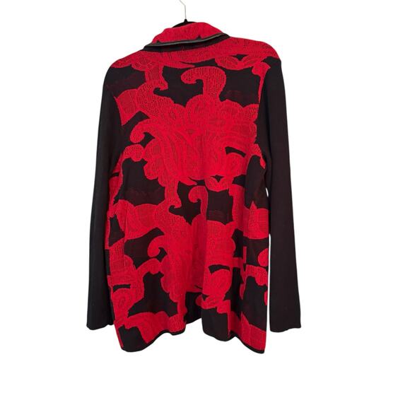 Chico's Womans Red & Black Open Cardigan Sweater Long Line Wool Cotton Knit - Picture 4 of 10